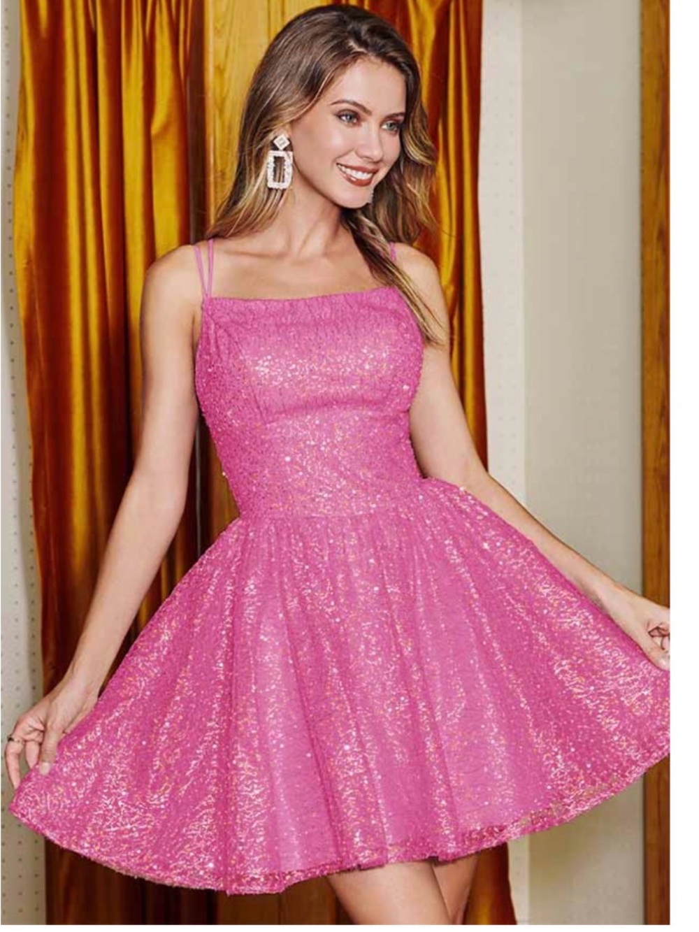Sparkling Pink Sequin Prom Dress